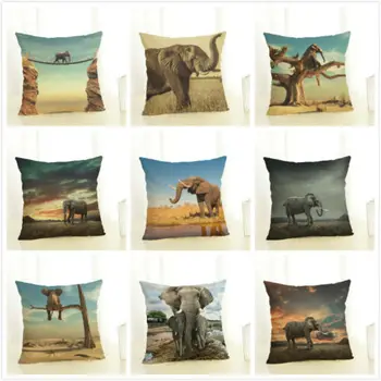 

Cushion Cover Africa Elephant Cotton Linen Pillow Case Sofa Bedroom Decorative