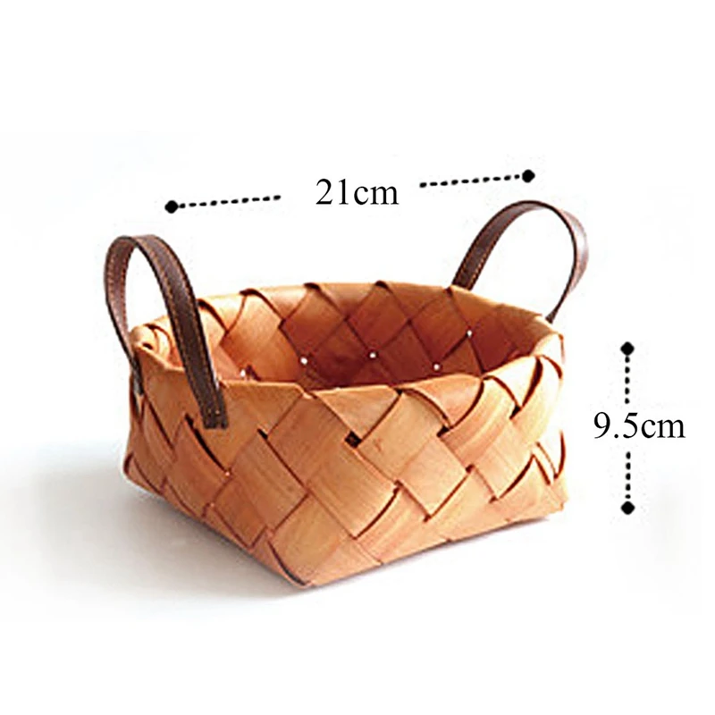 2 Pcs Creative Hand-Woven Round Hand-Held Fruit Basket Bread Basket Wood Basket Picnic Storage Storage Basket Basket, 21X9.5Cm