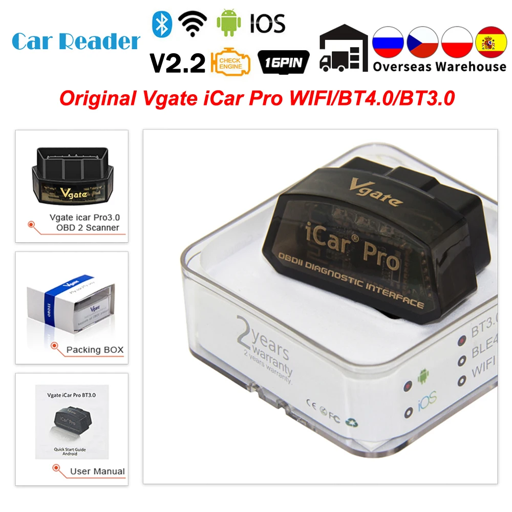 Автомобильный диагностический сканер iCar Pro ELM327 OBD2 Bluetooth 4 0 Vgate Wi-Fi ELM 327 V2.2 OBD 2 |