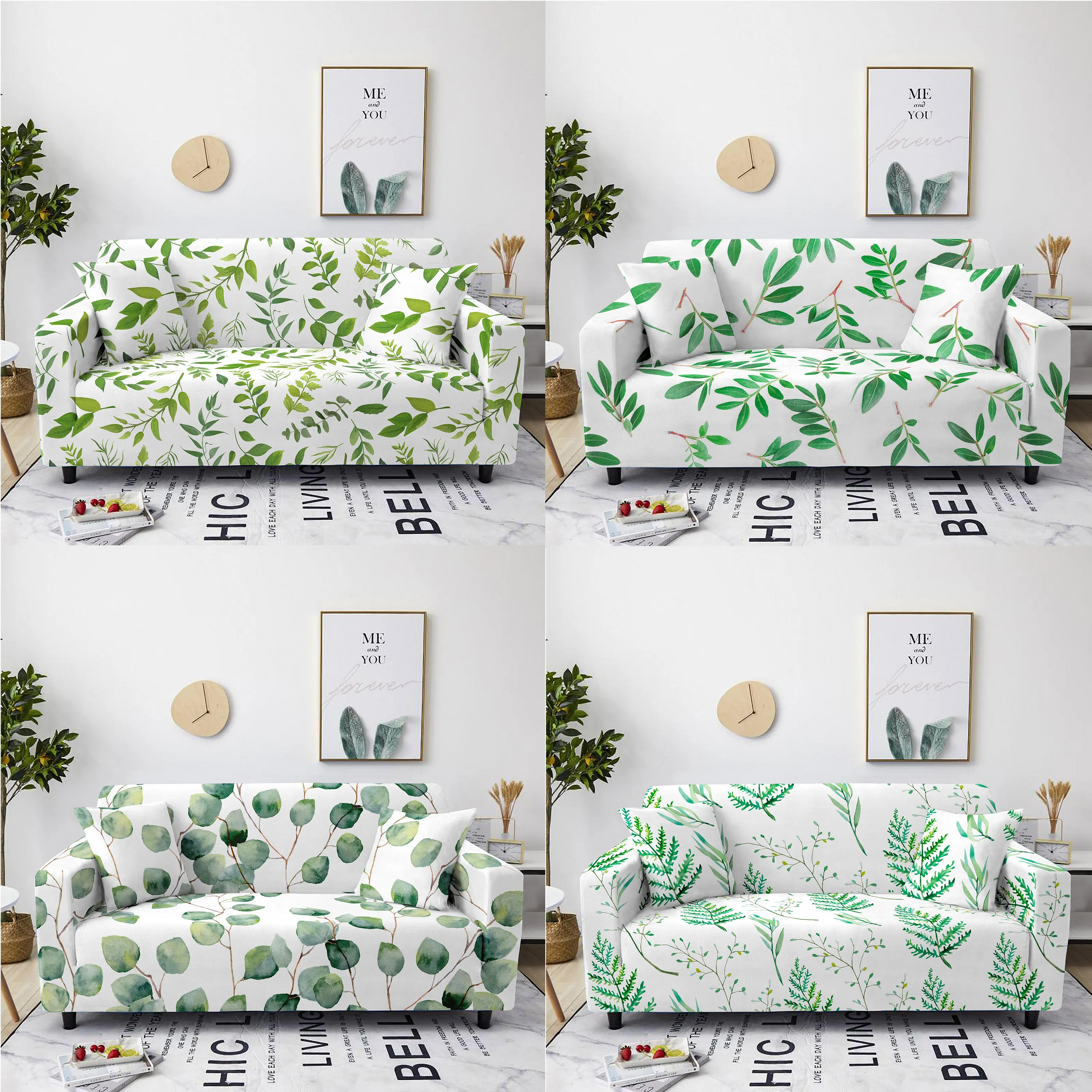 ZEIMON 1/2/3/4 Seater Green Leaves Printed Stretch Slipcovers Elastic Sofa Cover For Living Room L shaped Couch Covers | Дом и сад