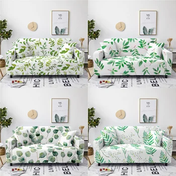 

ZEIMON 1/2/3/4 Seater Green Leaves Printed Stretch Slipcovers Elastic Sofa Cover For Living Room L shaped Couch Covers
