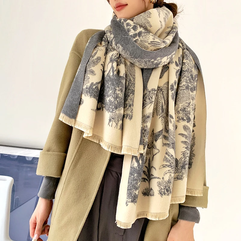 

Women Winter Scarf 2020 Design Print Cashmere Female Scarves Warm Stoles Pashmina Shawls and Wraps Thick Blanket Echarpe