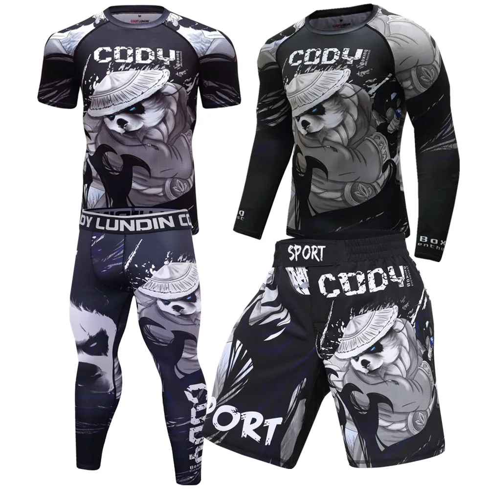 Брендовые Компрессионные Мужские спортивные костюмы быстросохнущие комплекты MMA одежда спортивная рубашка Jogger тренировки Спорт Фитнес спортивные костюмы для бега