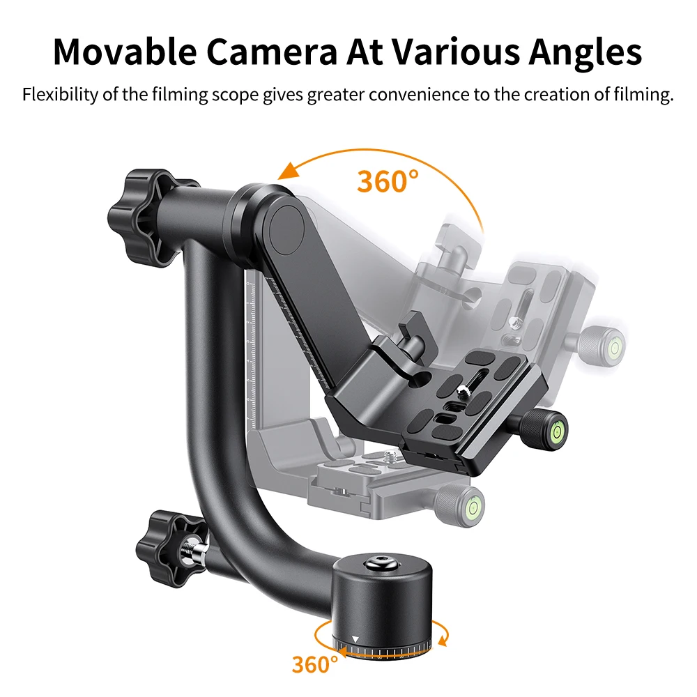 K&F Concept Tripod Head Aluminum Alloy 360 Degree Panoramic Gimbal Tripod Head 1/4'' Standard Quick Release Plate