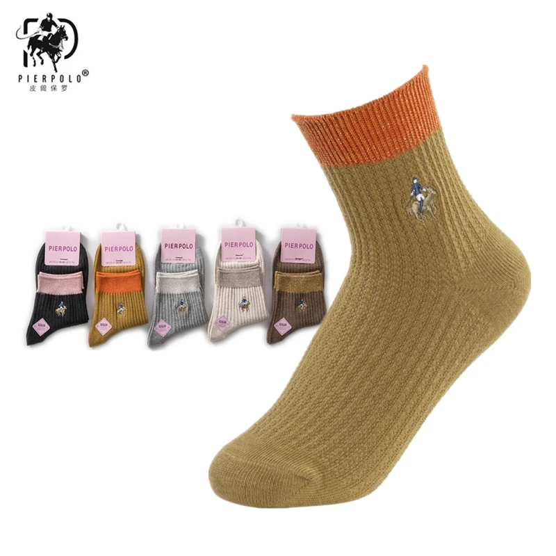

The new autumn/winter 2019 women's fine print midleg socks, PIER POLO embroidered cotton socks for women's casual gift socks