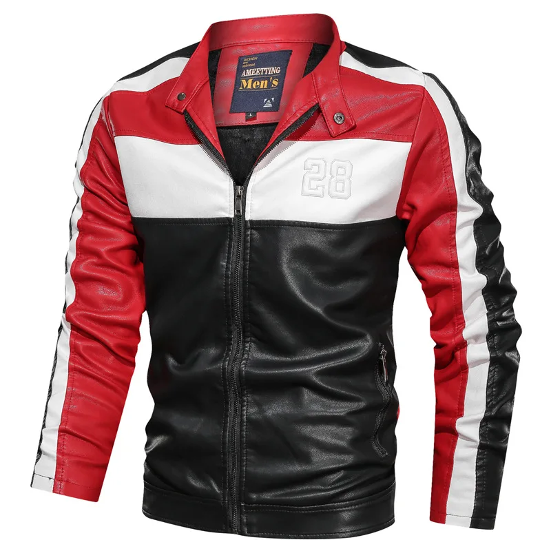 Новая мужская кожаная куртка на осень и зиму, модная Мужская винтажная мотоциклетная куртка для отдыха, куртка-бомбер из искусственной кожи, простая посадка - Цвет: Red
