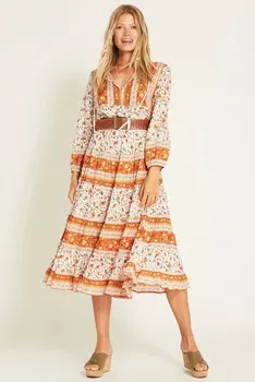 

2020 new Spring Summer European Printing Long Sleeved yellow Large zaraing women Dress sheining vadiming female dress Dfj8636