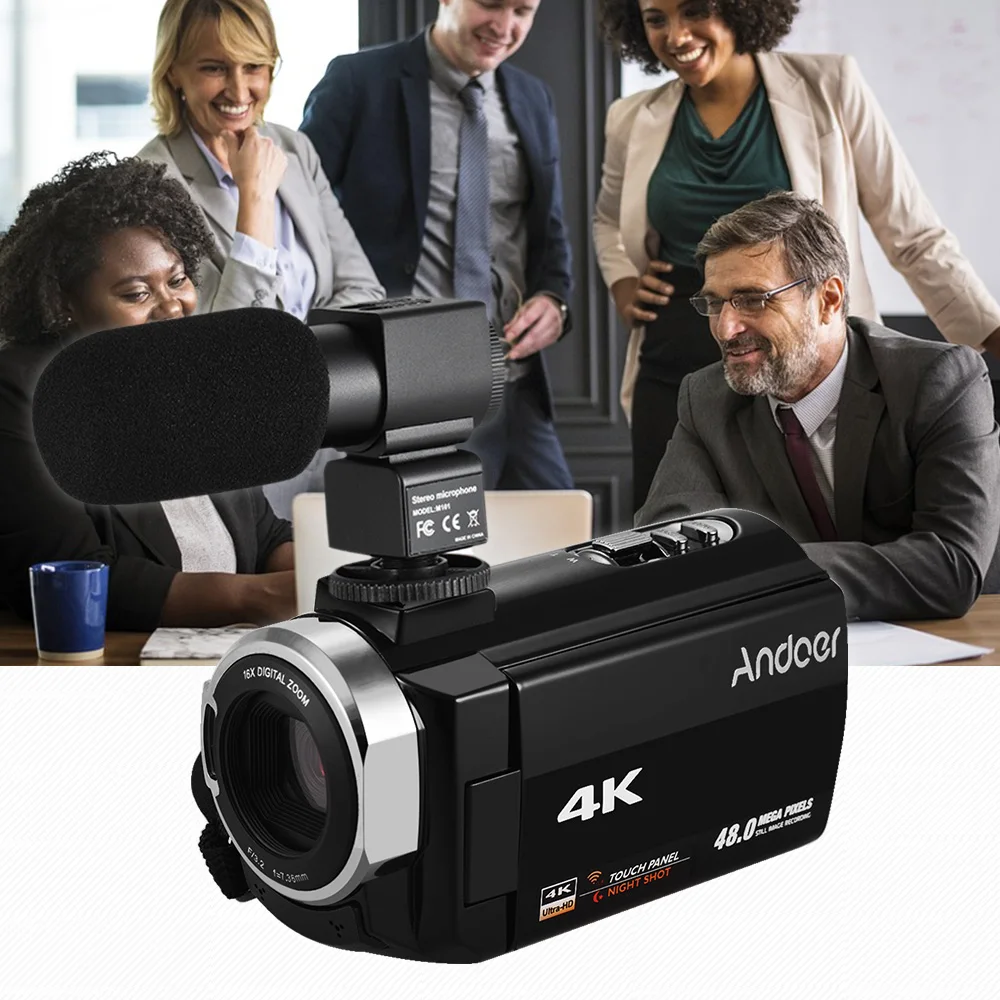 Andoer 4K HD Цифровая видеокамера DV сенсорный экран WiFi ИК Ночное Видение с батареями+ Стерео конденсаторный микрофон