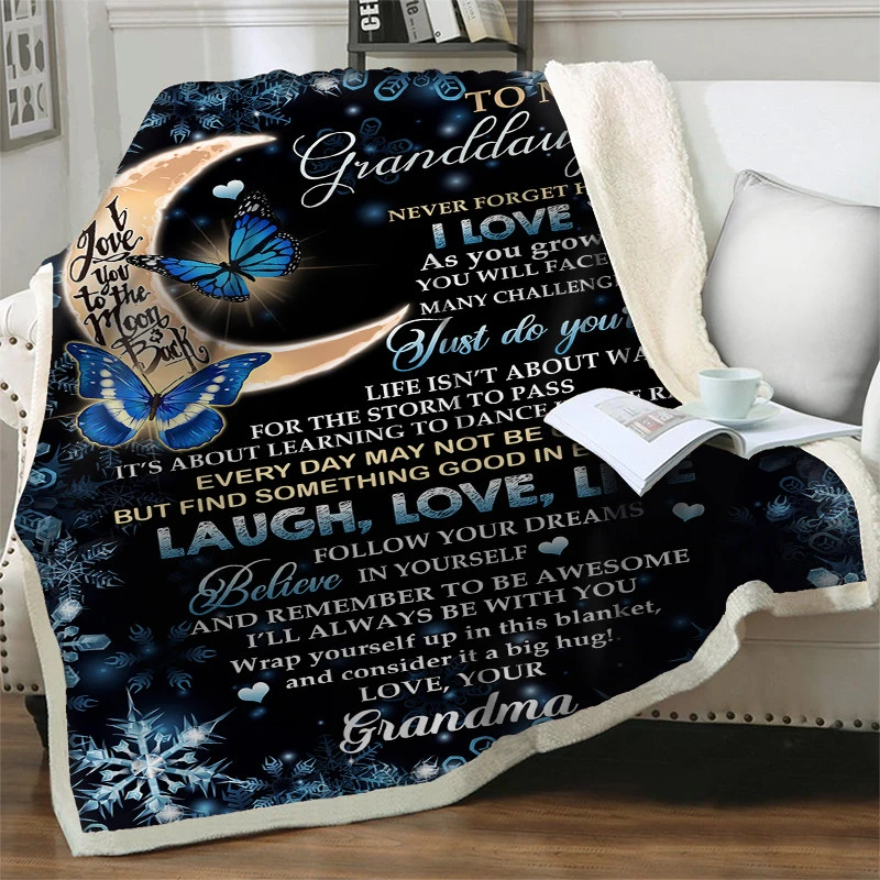 

To My Granddaughter Message Letter Quilts Cover Blankets 3D Print Warm Soft Flannel Home Textiles Beds Sofa Express Love Blanket