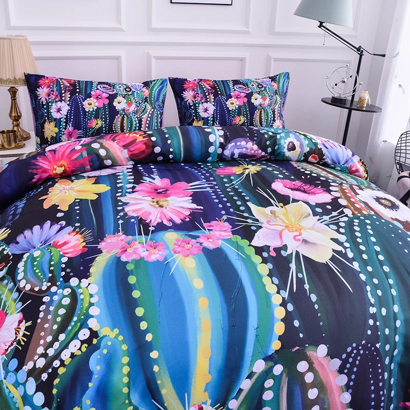 3D набор постельного белья с принтом кактуса, пододеяльник с цветами, роскошный комплект постельного белья King size, одеяла с застежками, наволочка