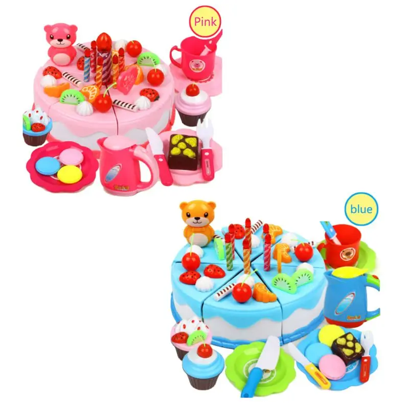 55 шт./компл. с днем рождения торт игрушка фрукты Еда резки Кухня Еда ролевая детские развивающие подарок E65D