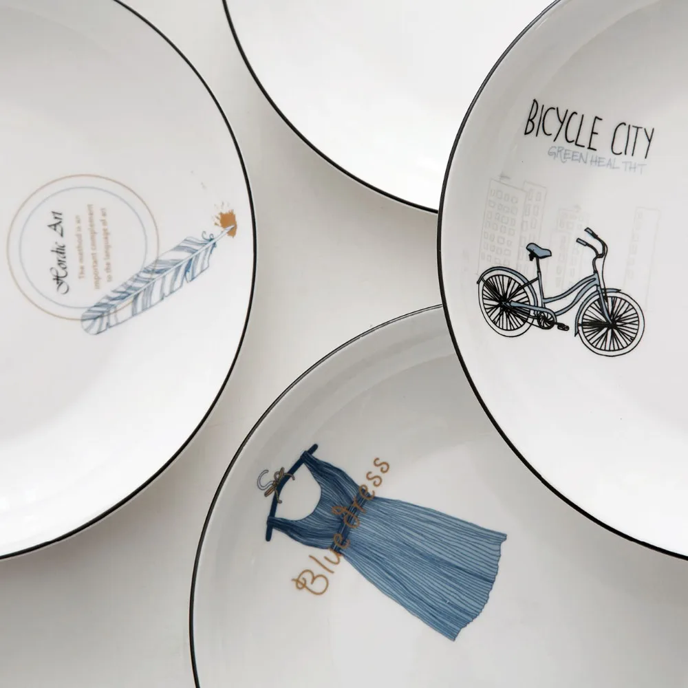 1PC Round Ceramics Western Plate European Style Breakfast Dish Plate Creative Household Tableware White Dish Tray