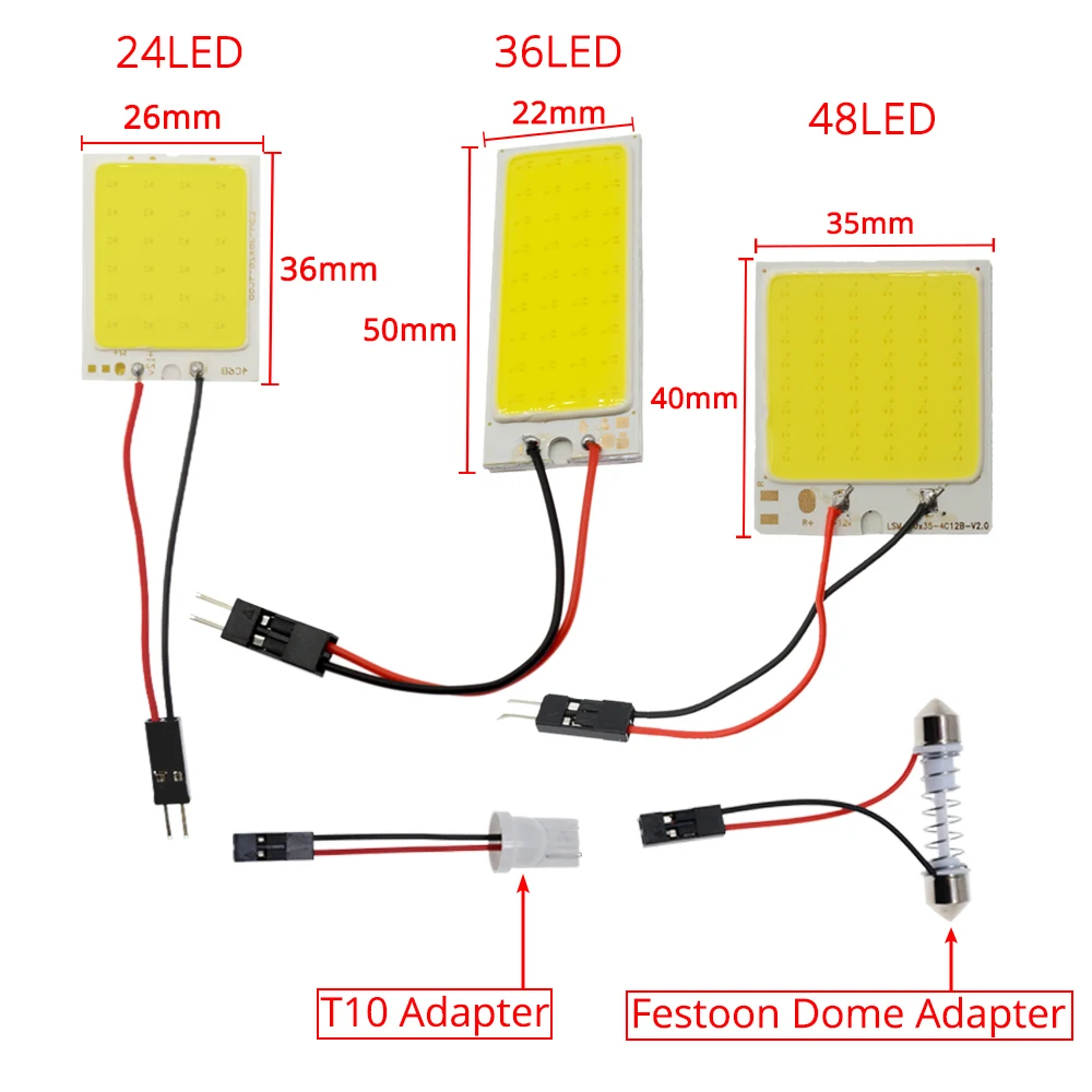 Hviero White Red Blue T10 Cob 24 SMD 36 SMD Car Led Vehicle Panel Lamps Auto Interior Reading Lamp Bulb Light Dome Festoon BA9S DC 12v