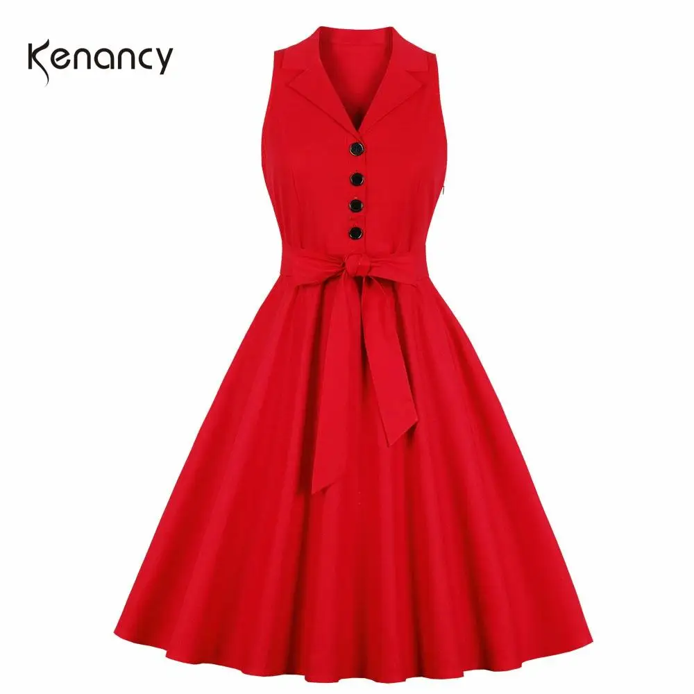 Женское винтажное платье без рукавов Kenancy летнее хлопковое в стиле ретро с v