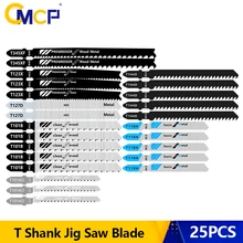 Cmcp 25 pces jigaw lâmina de serra de gabarito t shank lâmina para madeira de plástico metal alta lâmina de aço carbono