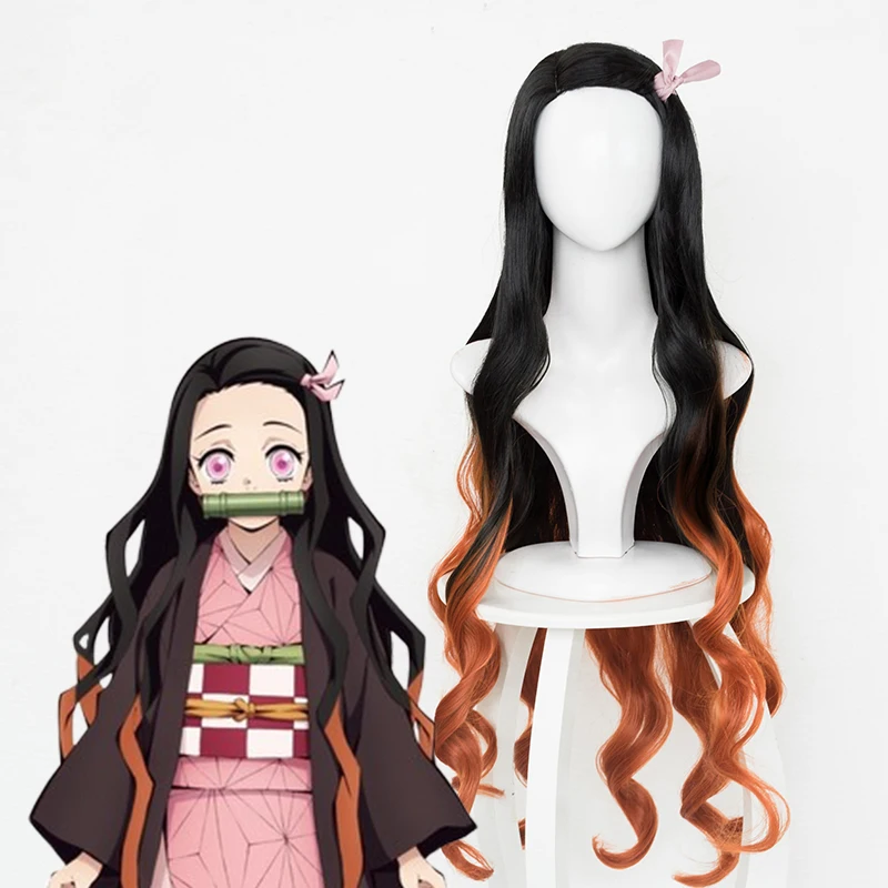 Demon Slayer Kimetsu no Yaiba Kamado Nezuko косплей парик термостойкие синтетические волосы парики+ парик колпачок+ бамбуковый реквизит уплотнительная палка