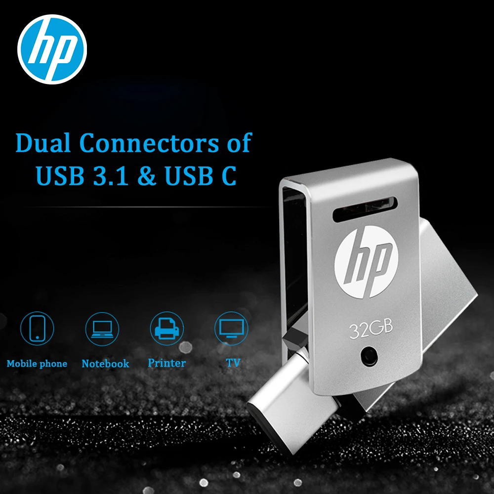 Hp Dual USB 3,1 диск OTG type-C флэш-накопитель металлический 32 Гб 64 Гб 128 ГБ мини флэш-диск Флешка для смартфона ноутбука флэш-накопитель