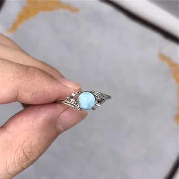 

6mm Natural Blue Larimar Crystal Ring For Women Lady Love Gift 925 Silver Fashion Jewelry Adjustable Size Ring AAAAA