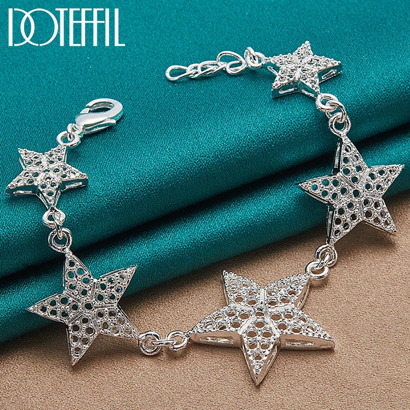 

DOTEFFIL 925 Sterling Silver/24K Gold Hollow Six Star Bracelet For Women Wedding Engagement Party Fashion Charm Jewelry