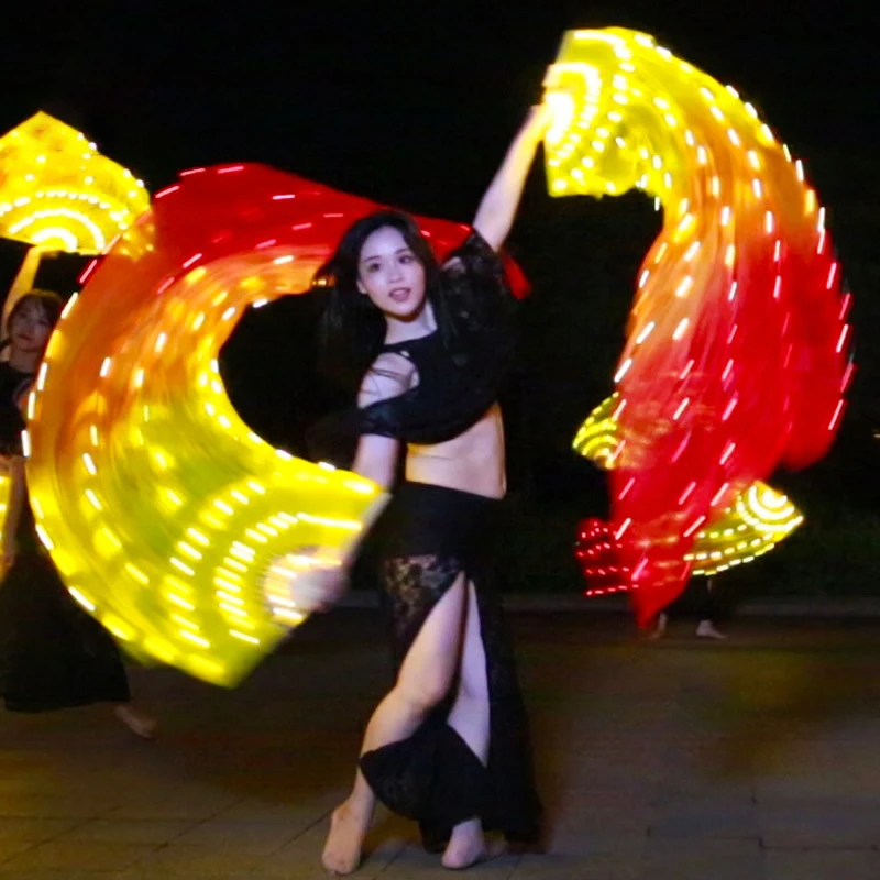 

Dancers LED Glow Yellow Orange red fan dance performances luminescence prop color glow belly dance fan #DP0003