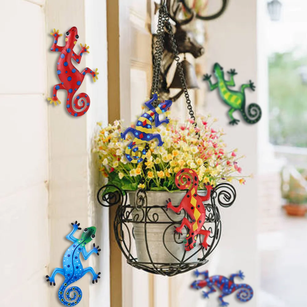 Colorful Metal Gecko/Lizard Wall Decor Art Inspirational Sculptures Garden Backyard Bedroom Indoor Outdoor Hanging Decor 1PC
