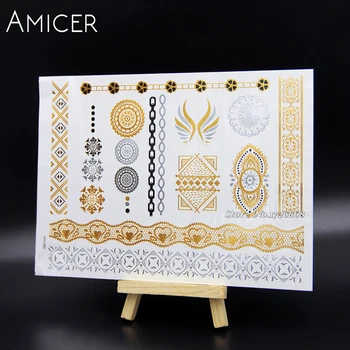 

Body Art Temporary Tattoos Gold Flash Metallic Tattoo Arm Sleeves Sticker Henna Women Jewelry Waterproof For Mandala