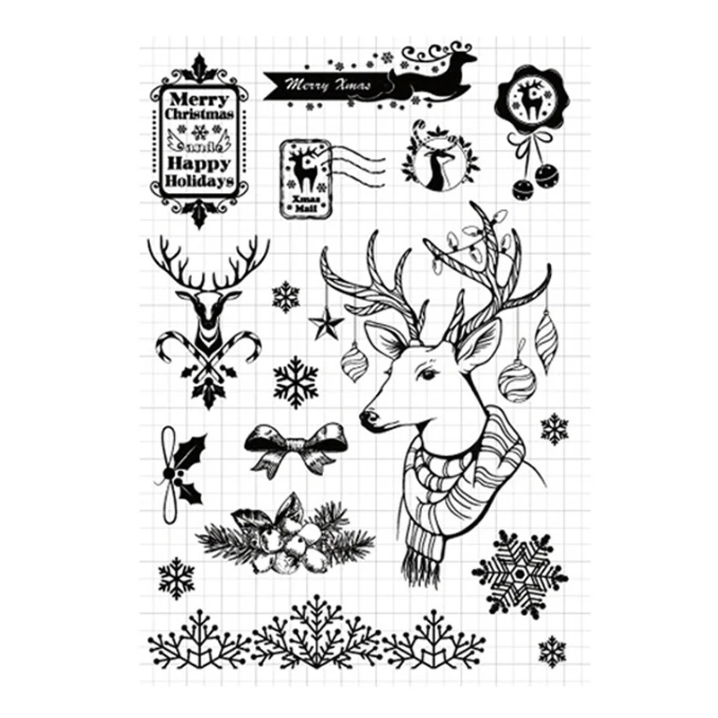 

Christmas Deer Clear Stamps Snowflake Transparent Silicone Seal for DIY Scrapbooking Card Making Photo Album Crafts Decor Stamps
