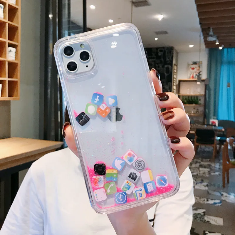 Pink Забавный жидкий блестящий чехол для iPhone 11 XR 7 Plus 8 6 6s XS 11 Pro MAX X Funda модная задняя крышка Quicksand Coques - Цвет: Pink