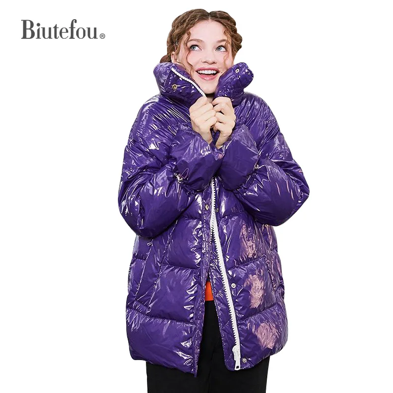 2019 зимний однотонный пуховик модные женские теплые толстые пальто с воротником