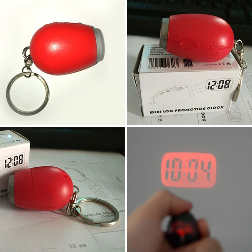 Portable Mini Projection Clock for LCD Wall Ceiling Projection with Key Ring for Home Travel Outdoor Hiking Camping Use