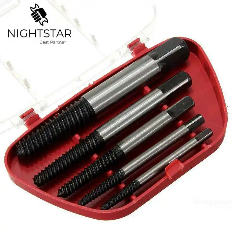 Extractor de tornillos, juego de guías de broca, Extractor de perno dañado, velocidad de eliminación, juego fácil, 5 uds.