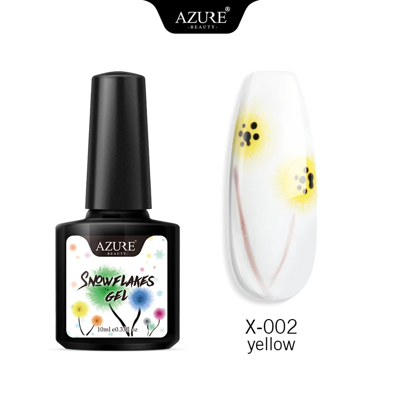 X-002 Azure beauty, гель для ногтей со снежинками, 10 мл, гель с цветами, лак, отмачиваемый, УФ-гель для ногтей, для маникюра, нужна специальная белая основа - Цвет: X-002