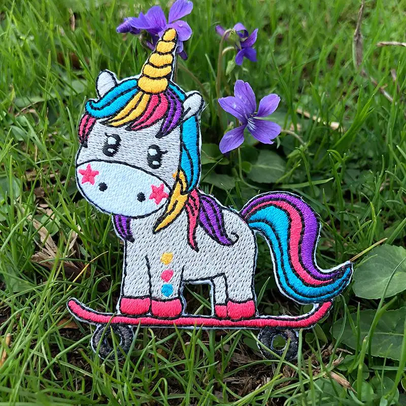 Prajna Hippie Unicorn Patches Embroidered Patches For Clothing DIY Magic Rainbow Stripes Iron On Patches For Kids Cloth Applique 