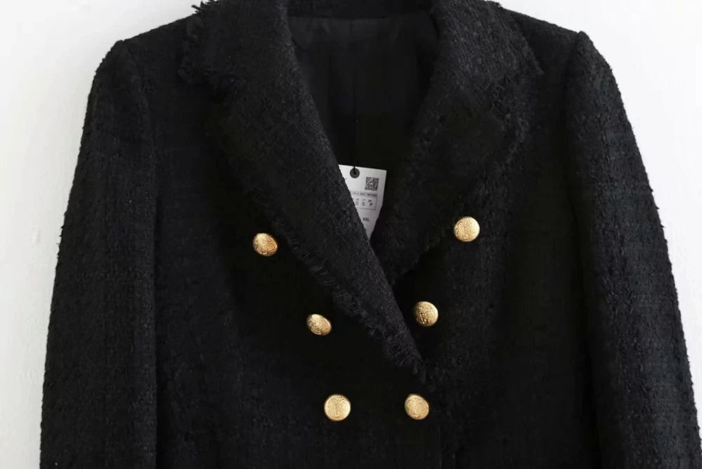 Goedkoop Verdorde winter wollen overjas engeland office lady goud double breasted lange blazers notched zwarte lange jas wollen overjas