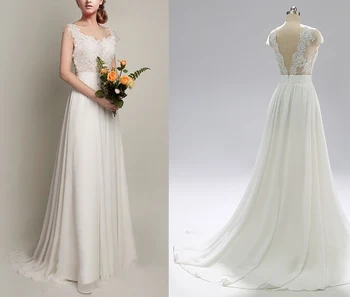 

Classic Lace Chiffon Wedding Party Dress Bride Gown Appliqued Elegant Bridal Bridesmaid Gown with Train Factory Cheap Price #800