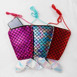 Bolso para teléfono móvil con lentejuelas que combina con todo, bolsa de hombro con cola de pez Diagonal, Mini bolsa de almacenamiento para accesorios, novedad de 2021
