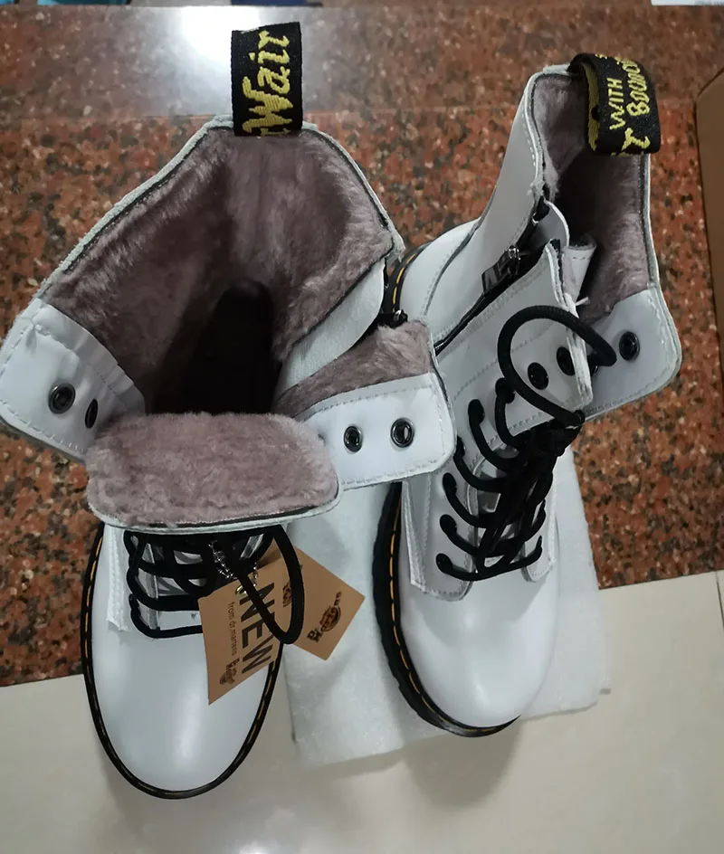 thicken white Зимние Ботинки martin из натуральной кожи; женская обувь на платформе и высоком каблуке на молнии; Женские рабочие ботинки до середины икры с вышивкой; scarpe donna - Цвет: thicken white