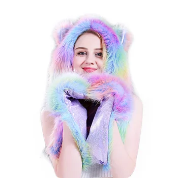 

Halloween LED Animal Ears Paws Hat Hoods Gloves Scarf Costume Warm Earmuff Animal Cap with Scarf Glove Hot Sale