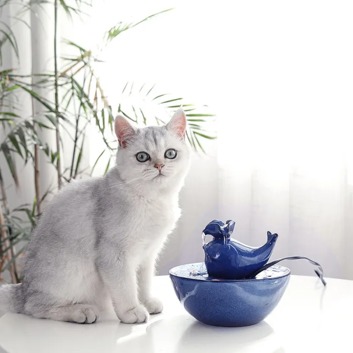 Cat Ceramic Water Fountain Automatic Pet Drinking Fountain Quiet Electric Automatic Circulation System Water Dispenser HFing