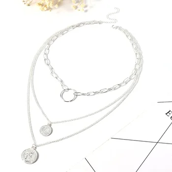 

Gold Multilayer Portrait Chain Necklace for Women Bohemian Choker Pendant Necklaces 2020 Fashion Jewelry