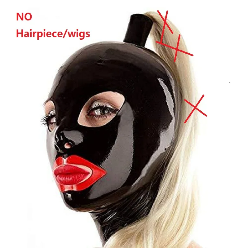 Latex-Hood-rubber-Mask-with-hairpieces-wigs-ponytails-handmade-with-back-zipper