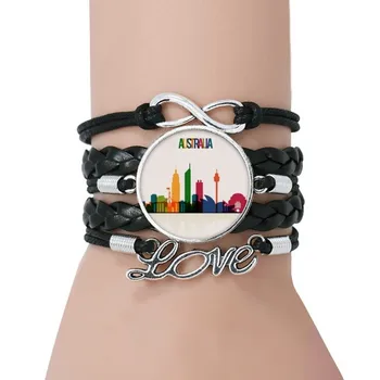 

Australia City Landmark Skyscrapers Silhouette Bracelet Love Black Twisted Leather Rope Wristband