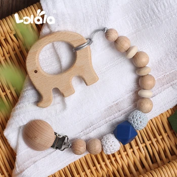 

Baby Teether Pacifier Chain Natural Beech Cartoon Rodent For Pendant Clip Silicone Wooden Beads Baby Nursing Christmas Day Gift