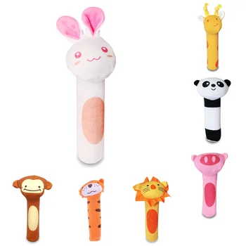 

8 Style Baby Animal Shaped Catoon Hand Bell Ring Rattles Kid Plush Soft BB Stick Toys High Quality
