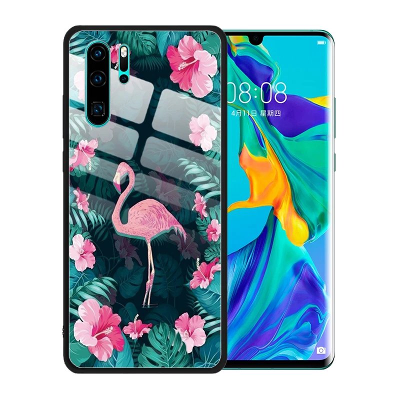Роскошный милый чехол из закаленного стекла с рисунком фламинго для Huawei P30 Pro P20 Lite