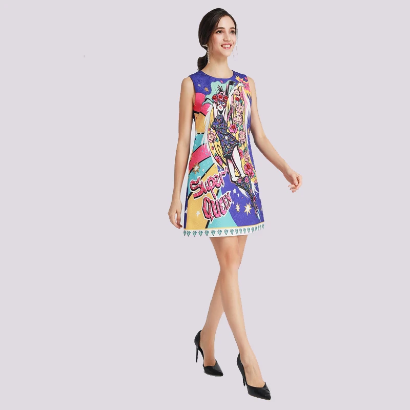 Дизайнерские Mulheres новые luco Lantejoulas Contas Flor Imprimir письмо Elegante da Festa Sem Mangas Vestidos мини Vestido