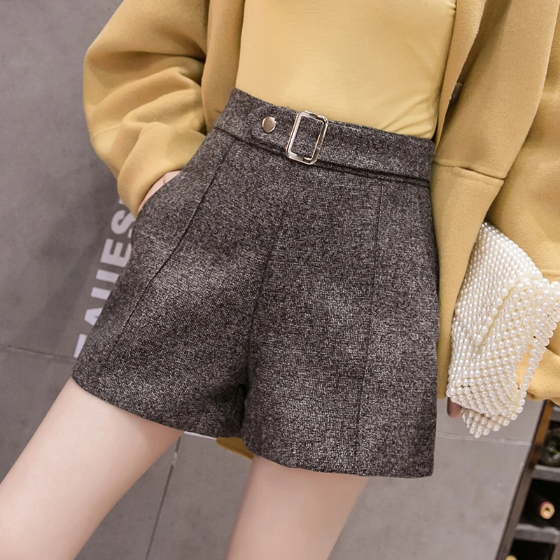 

2019 Fashion New Autumn Winter Formal Shorts Women High Waist Wool Thick Casual Women Short Pants Office Ladies Shorts WH67