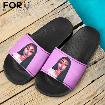 

FORUDESIGNS New Arrival Women Soft Slipper African Girls Printing Beachwear Female Casual Home Slide Sandal Flip Flop Harajuku
