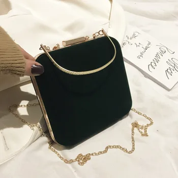 

Women Design Boxed Evening Bag Square Clutch Purse Handbag With Chain For Wedding Cocktail Velvet Party Purse Sac Main Femme