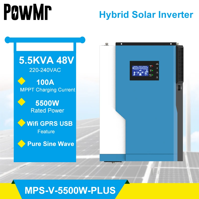 PowMr Hybrid Inverter 3.5/5.5KW Pure Sine Wave Solar Inversor Buit-in MPPT 100A Solar Controller For Max 500V Without Wifi Moudl